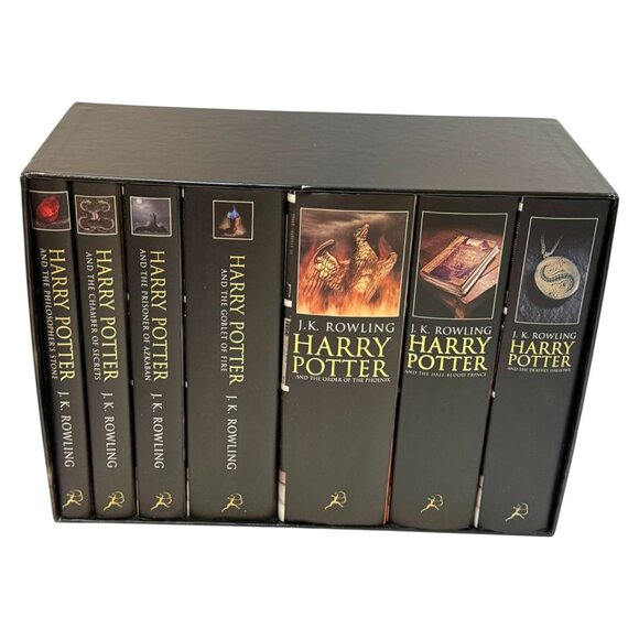 Harry Potter J.K. Rowling 7 Book Set Adult Black Cover UK Bloomsbury Unread - Picture 1 of 16